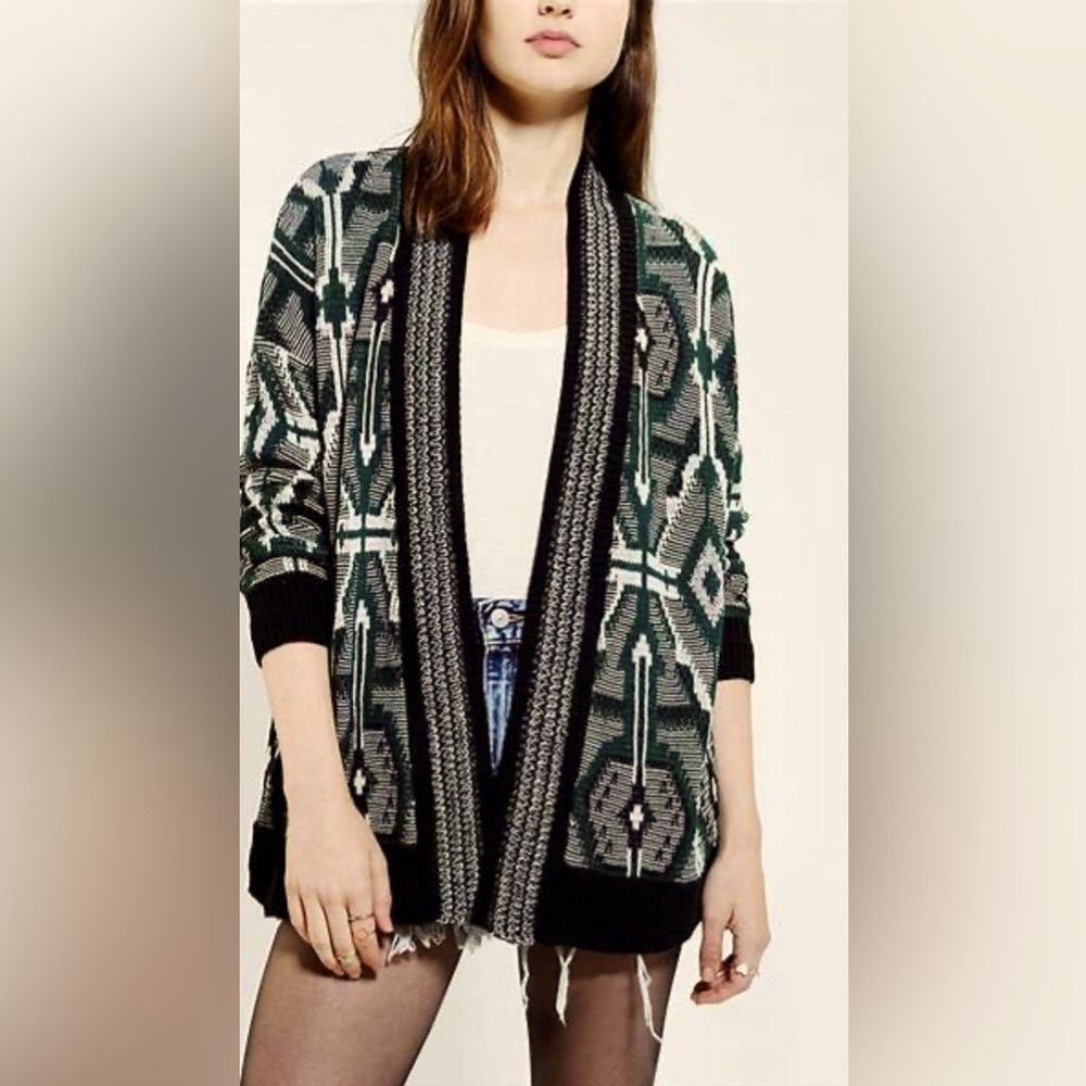 Staring at Stars, warm and Cozy Green and Black Knit Sweater Cardigan